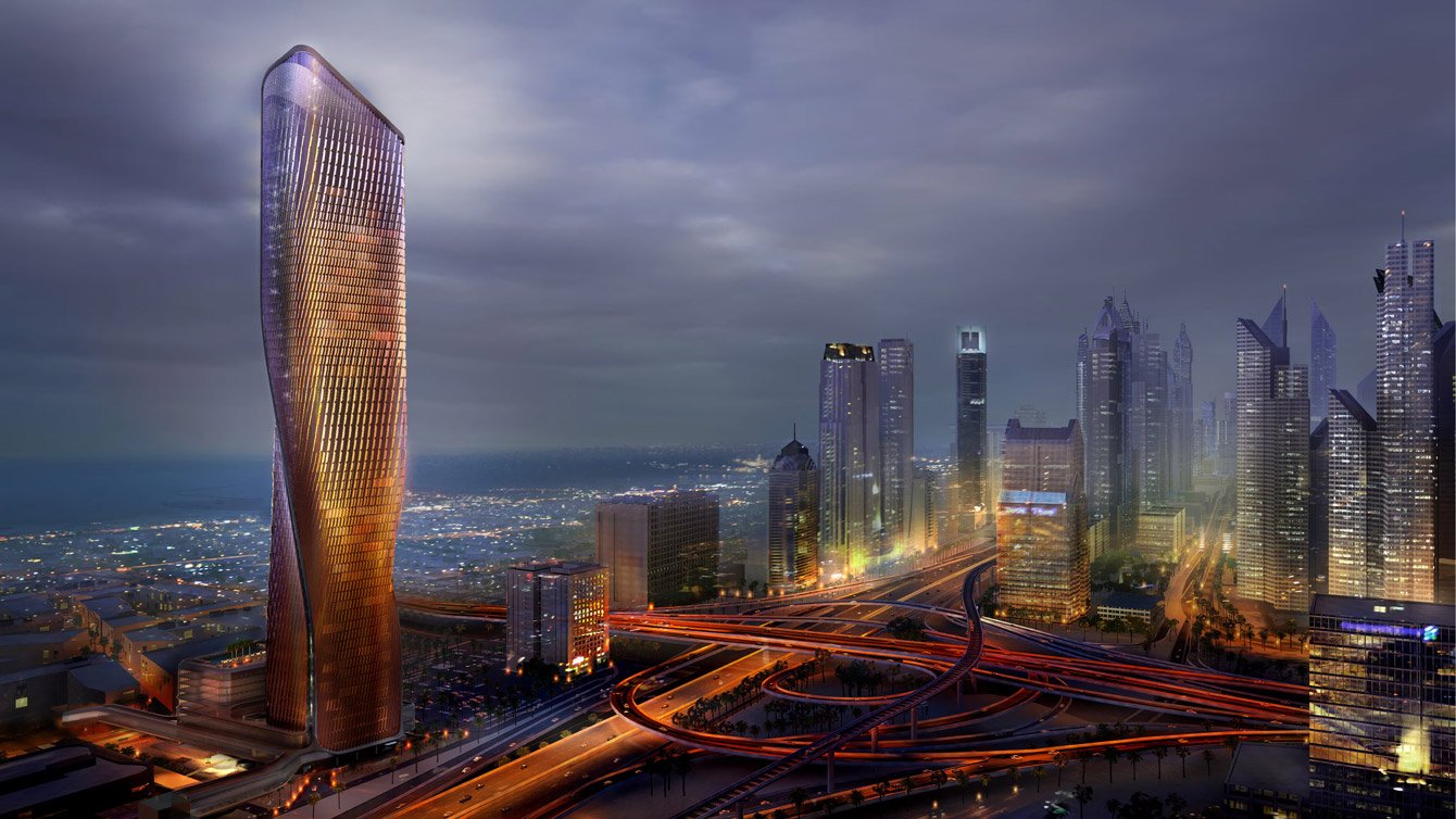 Dubai's skyline at dusk