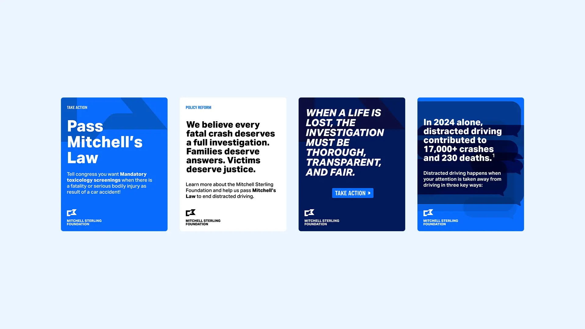 Four social media graphics for the Mitchell Sterling Foundation.