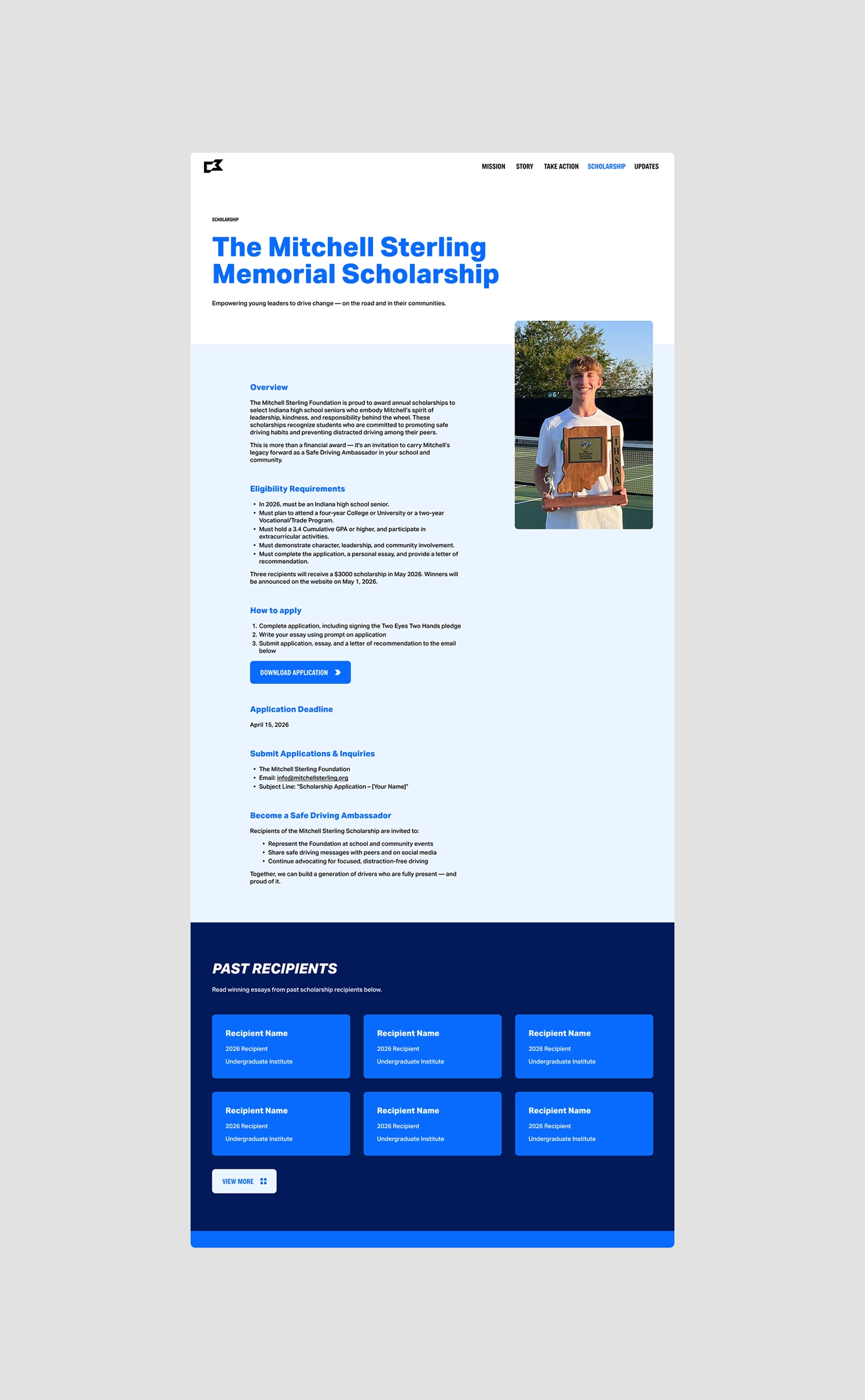 The Scholarship page of the Mitchell Sterling Foundation website.